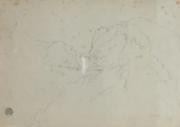 Zeichnung. a. Skizze. Tequendama-Fälle nahe Bogotá, Kolumbien. b. Blick auf entfernte Bergketten.